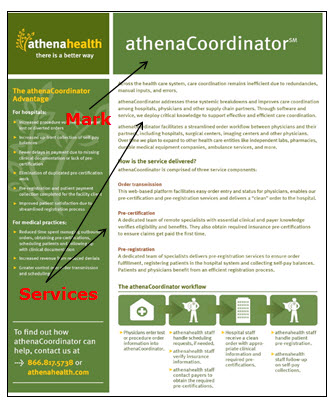 Screenshot of AthenaCoordinator webpage advertising physician order support, medical practice management, and computer services.