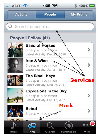 Screenshot of an Apple electronic device displaying specific social networking activity with people and on topics the user follows.