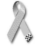 Description: image of an awareness ribbon with stylized tire tracks and a checkered flag.