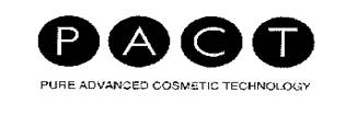 Design comprising the letters 'P' 'A' 'C' 'T' represented in a stylized font, each within a shaded circle, and the wording 'PURE ADVANCED COSMETIC TECHNOLOGY' represented in a stylized font underneath.