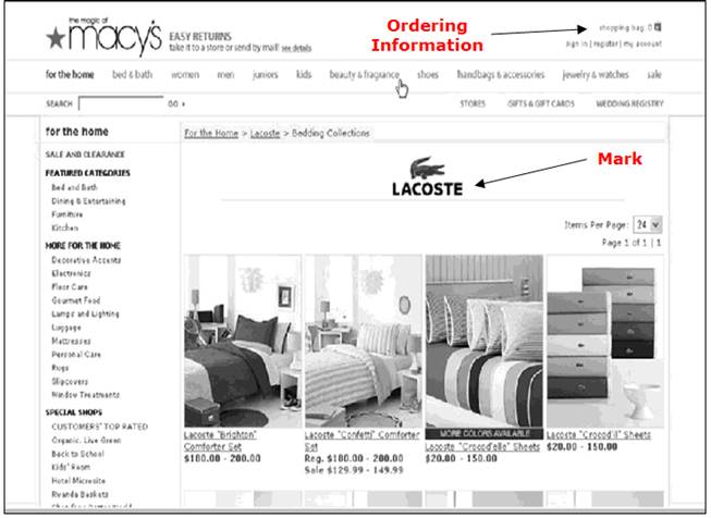 Description: Screenshot of department store webpage displaying bedding products.