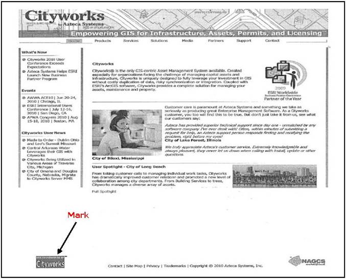 Description: Screenshot of webpage displaying information about Cityworks.