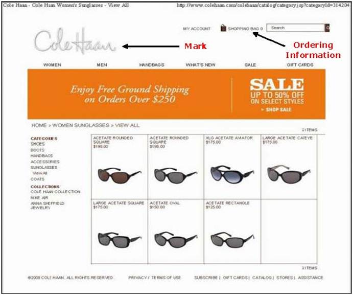 Description: Screenshot of webpage displaying sunglasses.